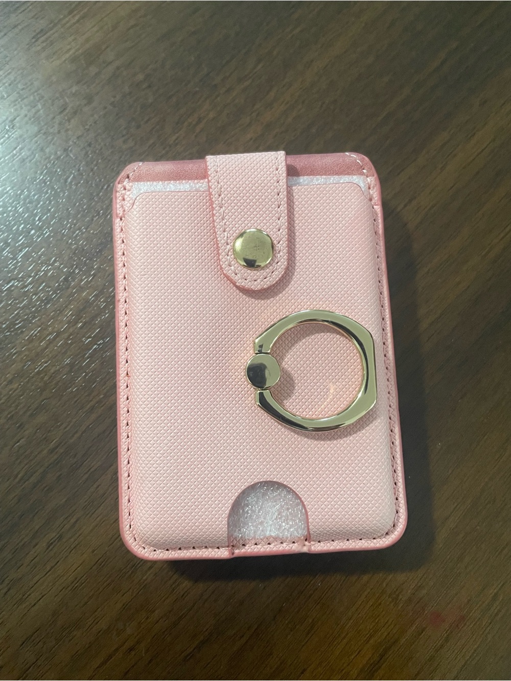 Compact Pink Card & Key Holder with Gold Ring Stand